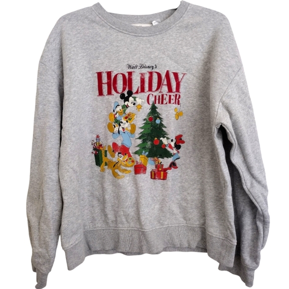 Disney Tops - H&M Disney Mickey And Friends Festive Gray and Red Holiday Sweatshirt Medium